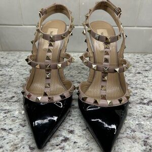 Valentino Black and Cream Studded Heels